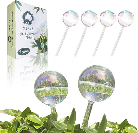 SOURACE™ | 4PC Iridescent Self Watering Globes, Large Glass Rainbow Plant Watering Globes, Self Watering Planter Insert for Indoor and Outdoor, Plant Watering Blubs, Automatic Plant Waterer