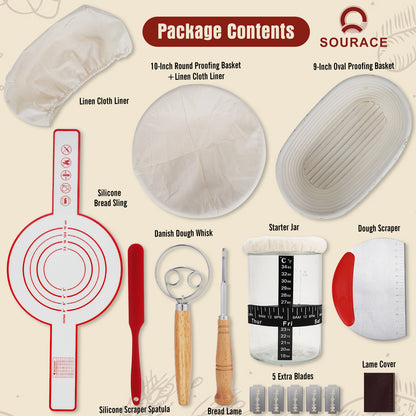 SOURACE™ | Sourdough Starter Kit,10 Inch Round & 9 Inch Oval Sourdough Bread Basket Set