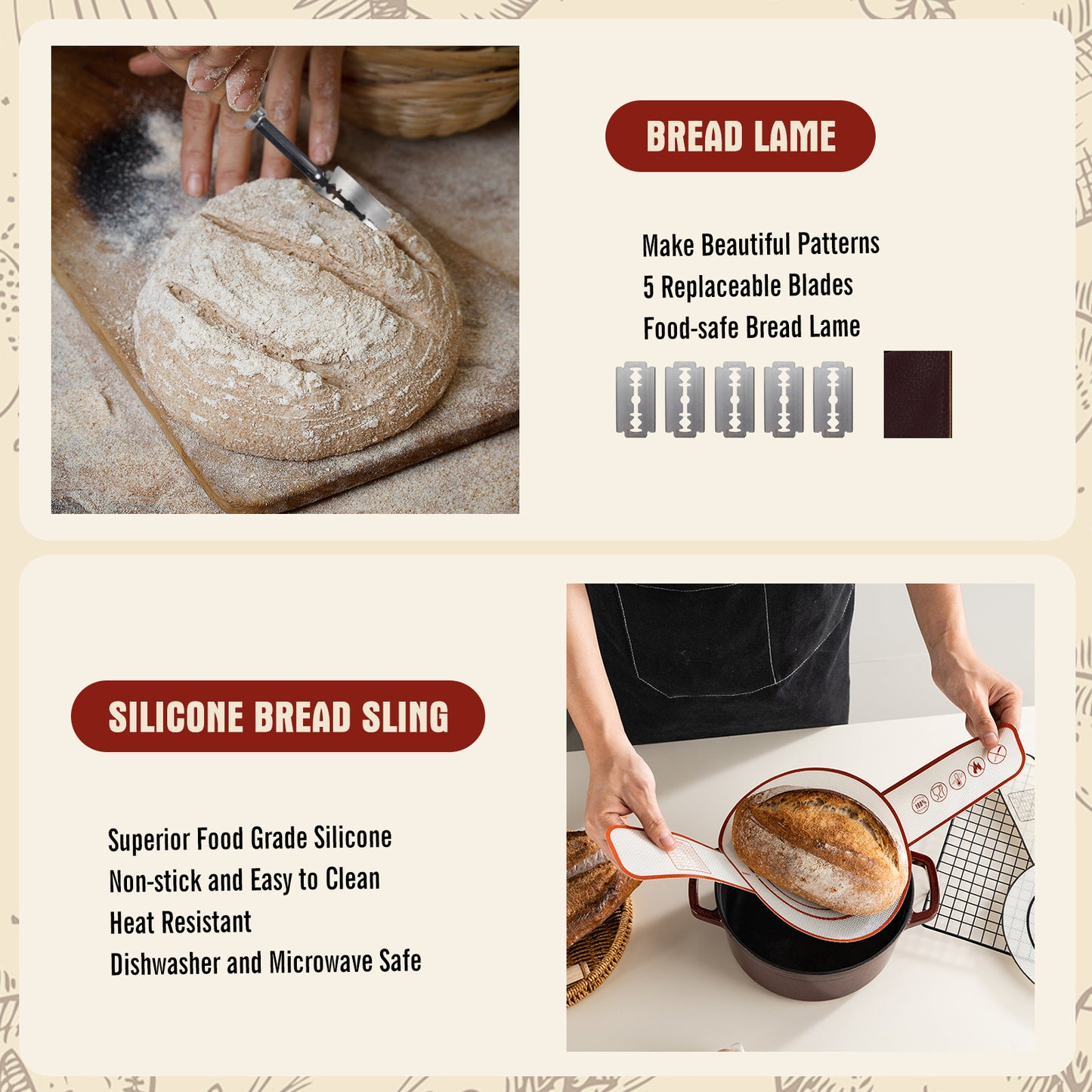 SOURACE™ | Sourdough Starter Kit,10 Inch Round & 9 Inch Oval Sourdough Bread Basket Set