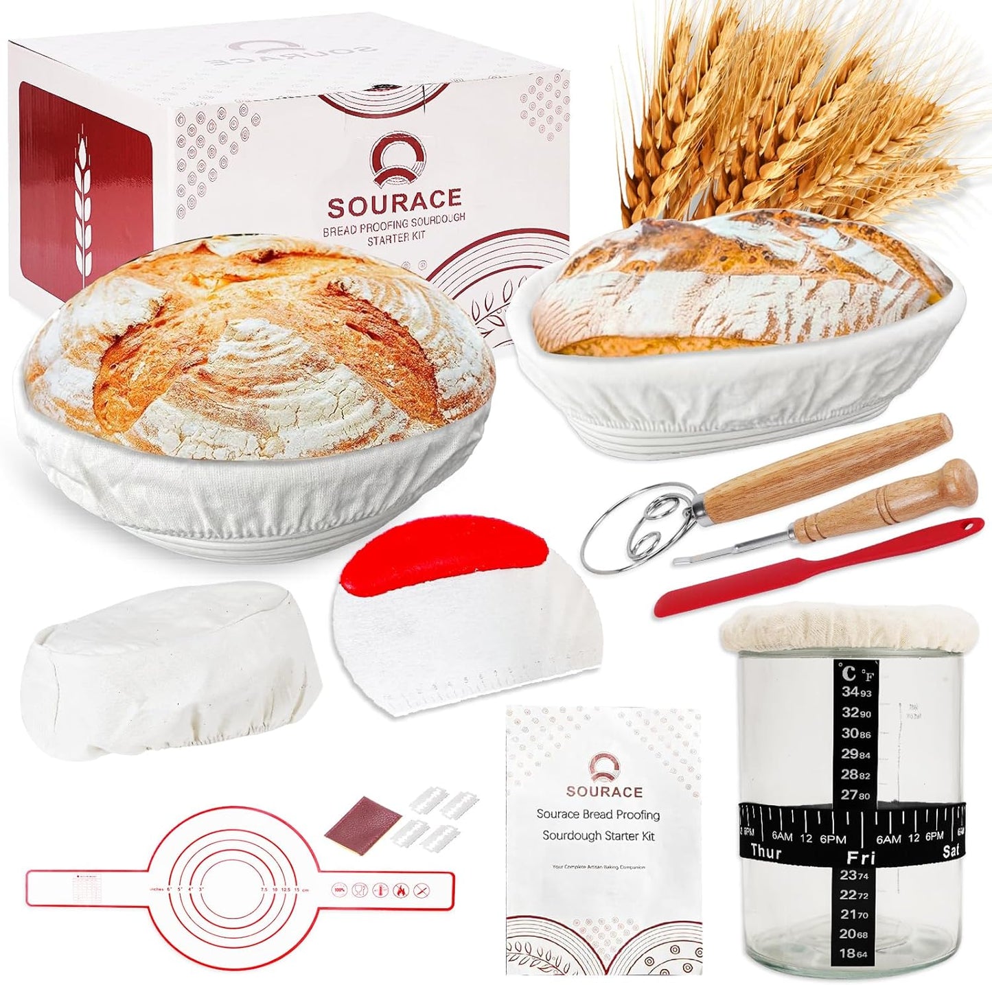 SOURACE™ | Sourdough Starter Kit,10 Inch Round & 9 Inch Oval Sourdough Bread Basket Set