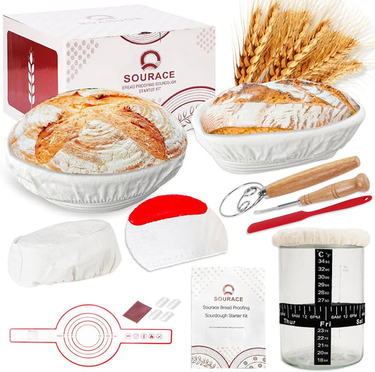 SOURACE™ | Sourdough Starter Kit,10 Inch Round & 9 Inch Oval Sourdough Bread Basket Set